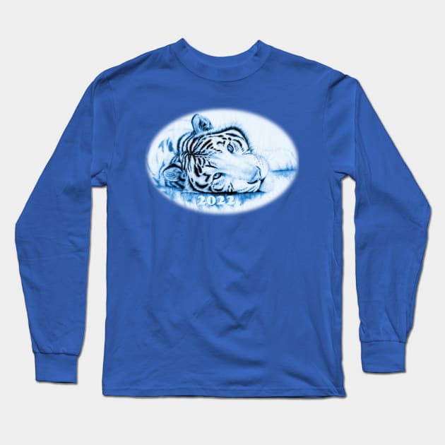 Blue water tiger - a symbol of 2022 Long Sleeve T-Shirt by Lara Plume